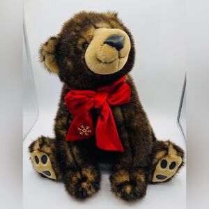 Vintage Animal Alley Toys R Us 16” Plush Brown Bear with Red Bow Mink Like Fur